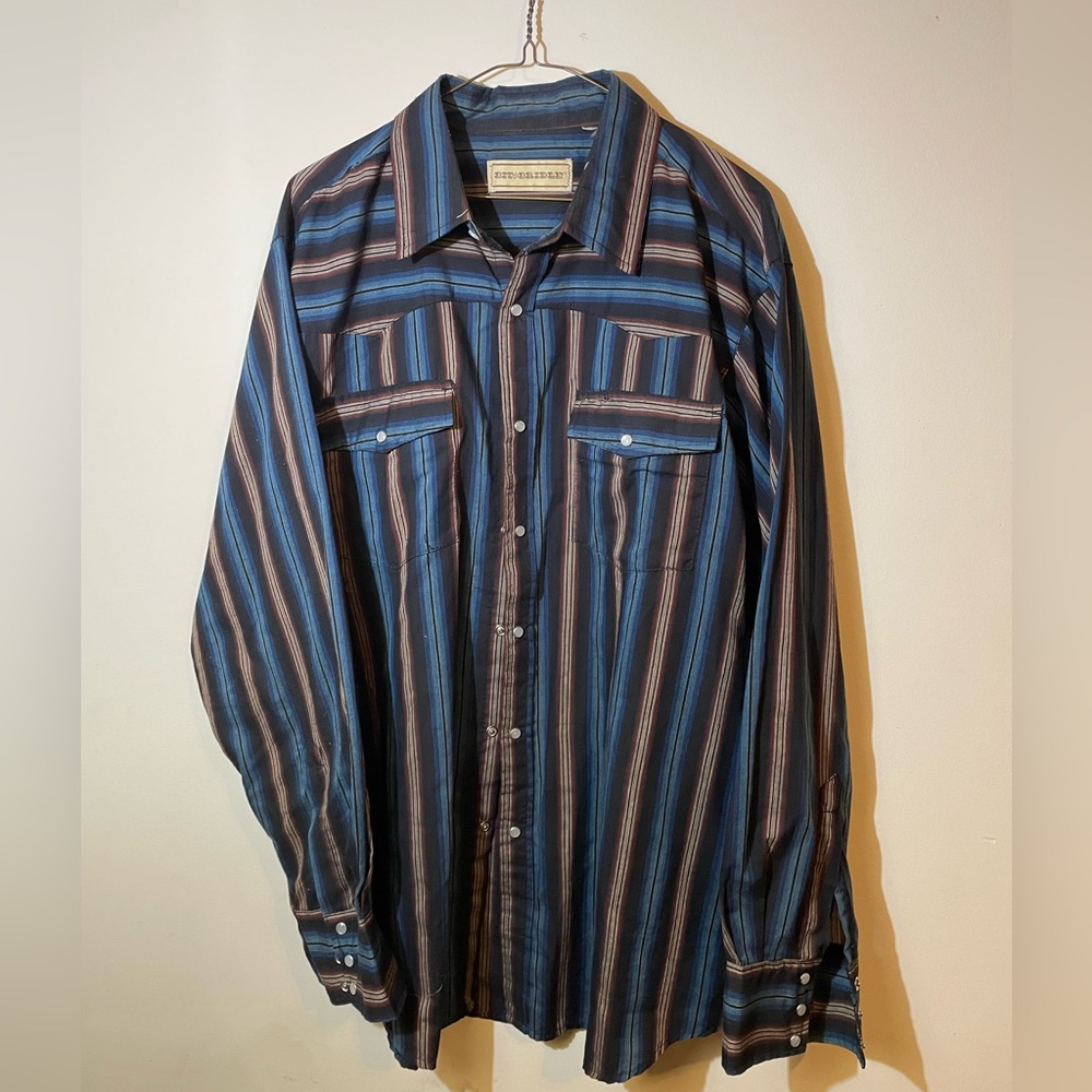 Bit & Bridle Shirt Mens 2XL‎ Blue Red(burgundy)Western Plaid Pearl Snap Pocket.
